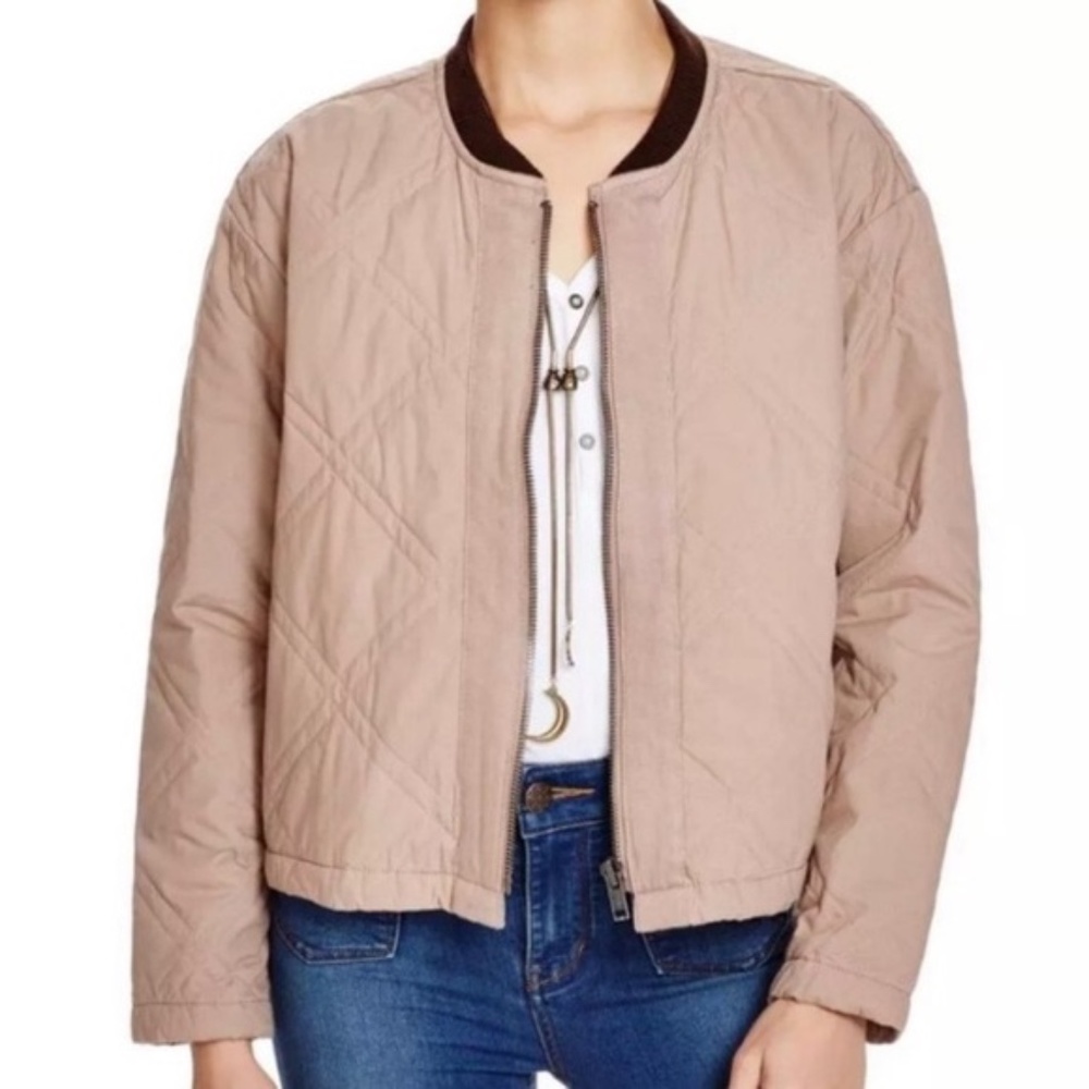 Free People Pink Linear Quilted Jacket - sz S